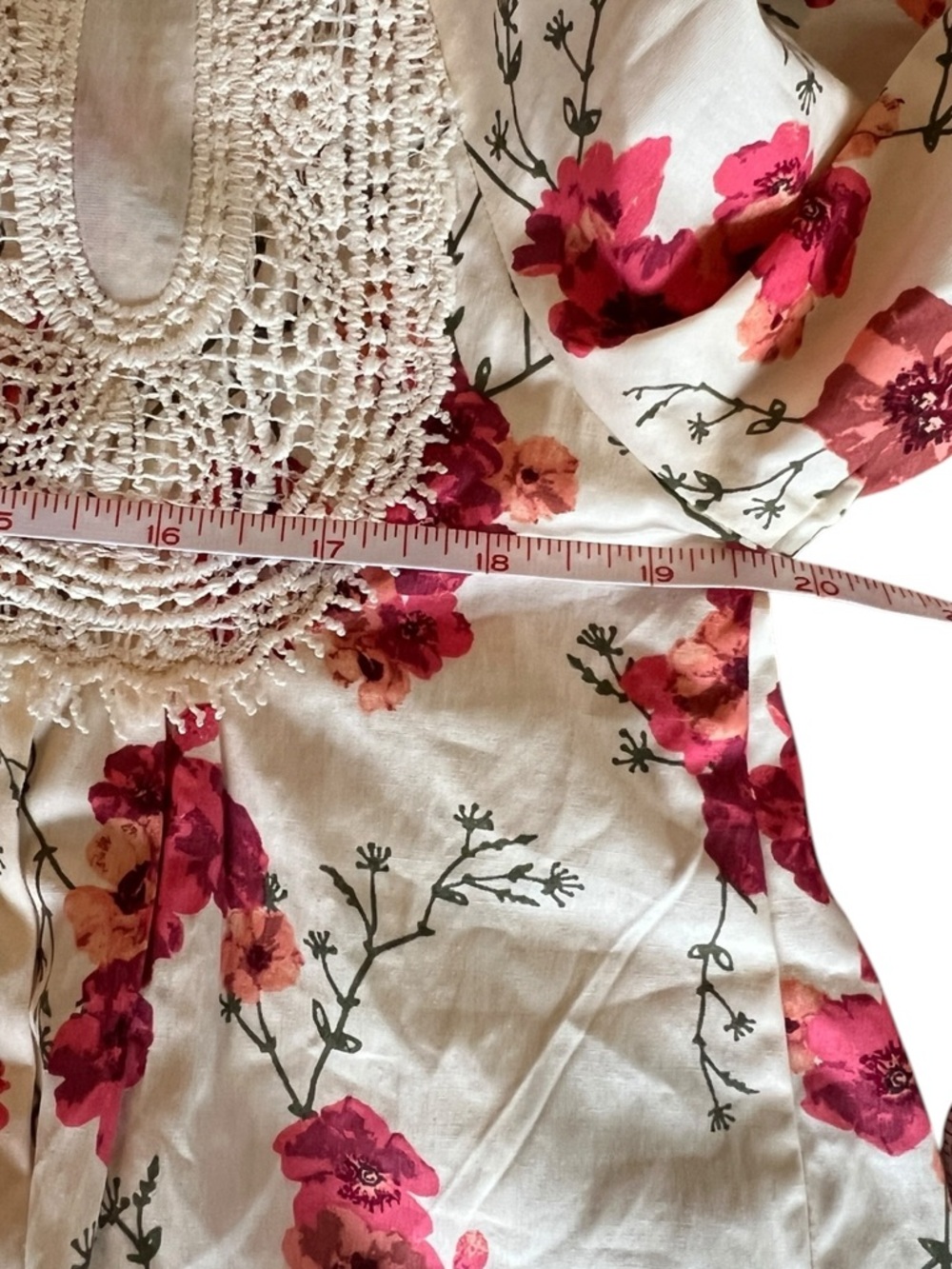 En Elly Floral Lace Yoke Blouse Boho Peasant Top Cream Pink Size Small - Picture 4 of 7